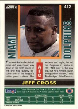 1992 Score #412 Jeff Cross Back