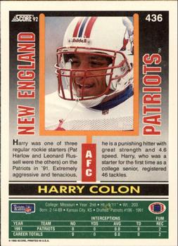1992 Score #436 Harry Colon Back