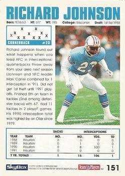 1992 SkyBox Impact #151 Richard Johnson Back