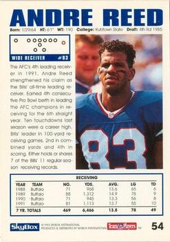 1992 SkyBox Impact #54 Andre Reed Back