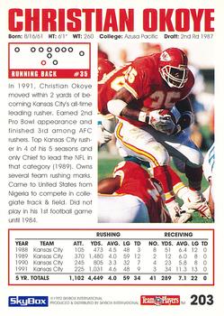 1992 SkyBox Impact #203 Christian Okoye Back