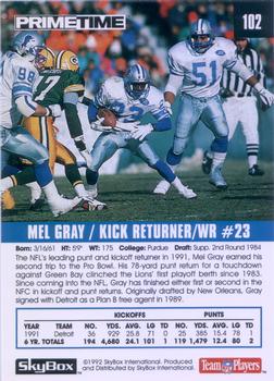 1992 SkyBox Prime Time #102 Mel Gray Back