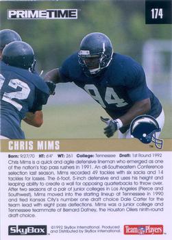 1992 SkyBox Prime Time #174 Chris Mims Back