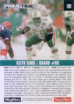 1992 SkyBox Prime Time #191 Keith Sims Back