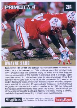 1992 SkyBox Prime Time #204 Dwayne Sabb Back