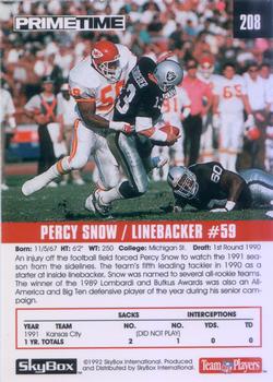 1992 SkyBox Prime Time #208 Percy Snow Back