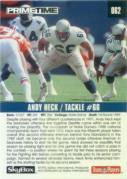 1992 SkyBox Prime Time #062 Andy Heck Back