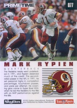 1992 SkyBox Prime Time #077 Mark Rypien Back