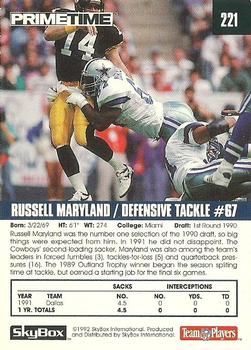 1992 SkyBox Prime Time #221 Russell Maryland Back