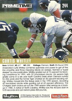 1992 SkyBox Prime Time #244 Curtis Whitley Back