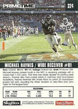 1992 SkyBox Prime Time #324 Michael Haynes Back