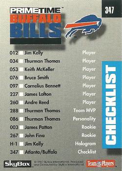 1992 SkyBox Prime Time #347 Checklist: Falcons / Bills Back