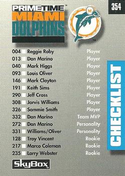 1992 SkyBox Prime Time #354 Checklist: Dolphins / Vikings Front