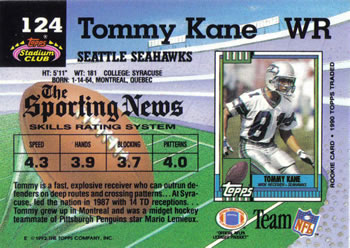 1992 Stadium Club #124 Tommy Kane Back