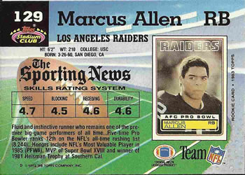 1992 Stadium Club #129 Marcus Allen Back