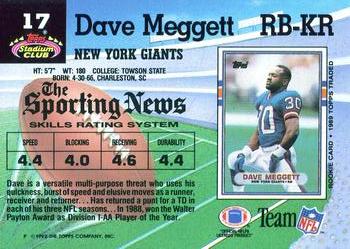1992 Stadium Club #17 Dave Meggett Back