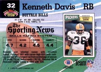 1992 Stadium Club #32 Kenneth Davis Back