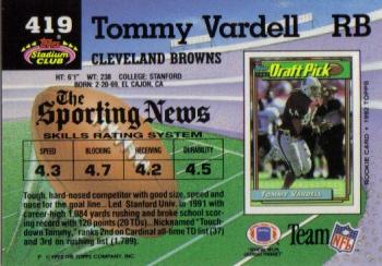 1992 Stadium Club #419 Tommy Vardell Back