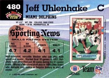 1992 Stadium Club #480 Jeff Uhlenhake Back