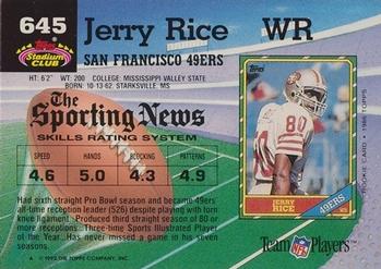 1992 Stadium Club #645 Jerry Rice Back