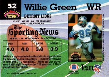 1992 Stadium Club #52 Willie Green Back