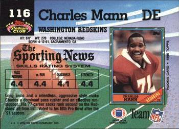 1992 Stadium Club #116 Charles Mann Back