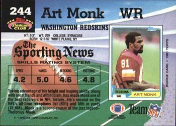 1992 Stadium Club #244 Art Monk Back
