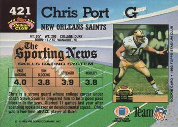 1992 Stadium Club #421 Chris Port Back