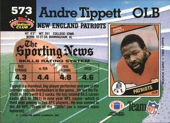 1992 Stadium Club #573 Andre Tippett Back