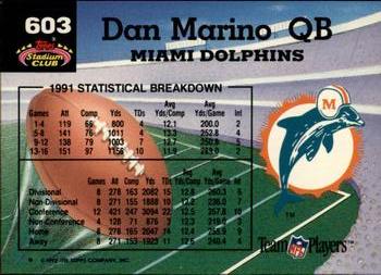1992 Stadium Club #603 Dan Marino Back