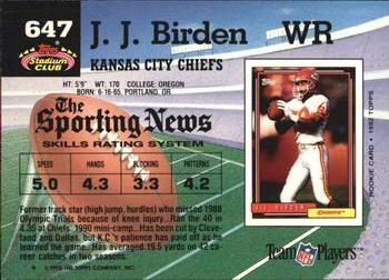 1992 Stadium Club #647 J.J. Birden Back