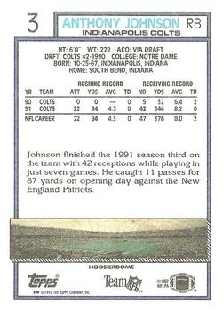 1992 Topps #3 Anthony Johnson Back