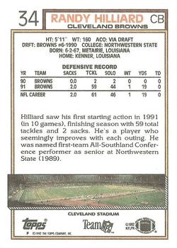 1992 Topps #34 Randy Hilliard Back