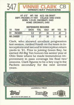 1992 Topps #347 Vinnie Clark Back
