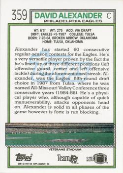 1992 Topps #359 David Alexander Back