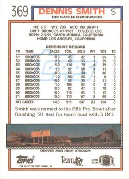 1992 Topps #369 Dennis Smith Back