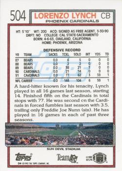 1992 Topps #504 Lorenzo Lynch Back