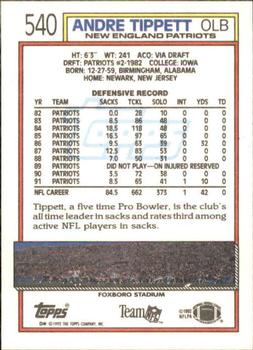 1992 Topps #540 Andre Tippett Back