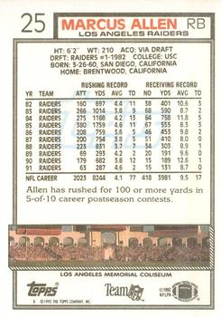 1992 Topps #25 Marcus Allen Back