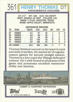 1992 Topps #361 Henry Thomas Back