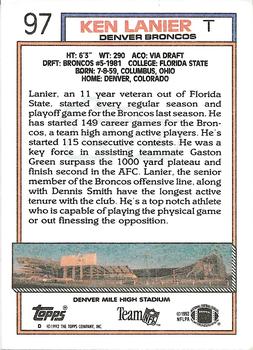 1992 Topps #97 Ken Lanier Back