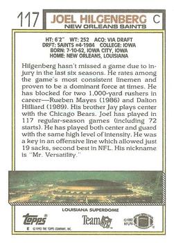 1992 Topps #117 Joel Hilgenberg Back