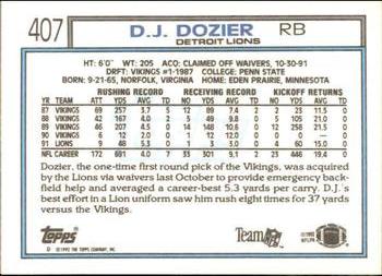 1992 Topps #407 D.J. Dozier Back