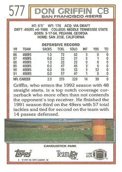1992 Topps #577 Don Griffin Back