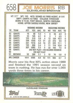 1992 Topps #658 Joe Morris Back
