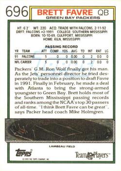 1992 Topps #696 Brett Favre Back