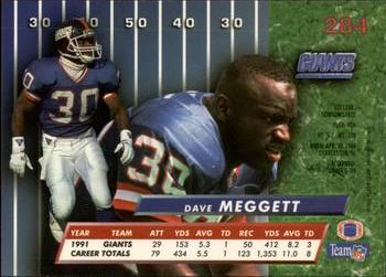 1992 Ultra #284 Dave Meggett Back