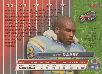 1992 Ultra #425 Matt Darby Back