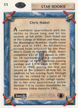 1992 Upper Deck #11 Chris Hakel Back