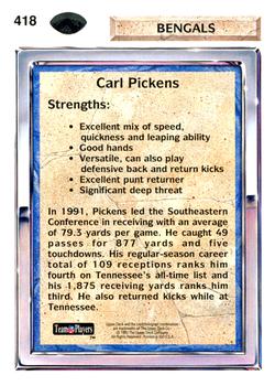1992 Upper Deck #418 Carl Pickens Back